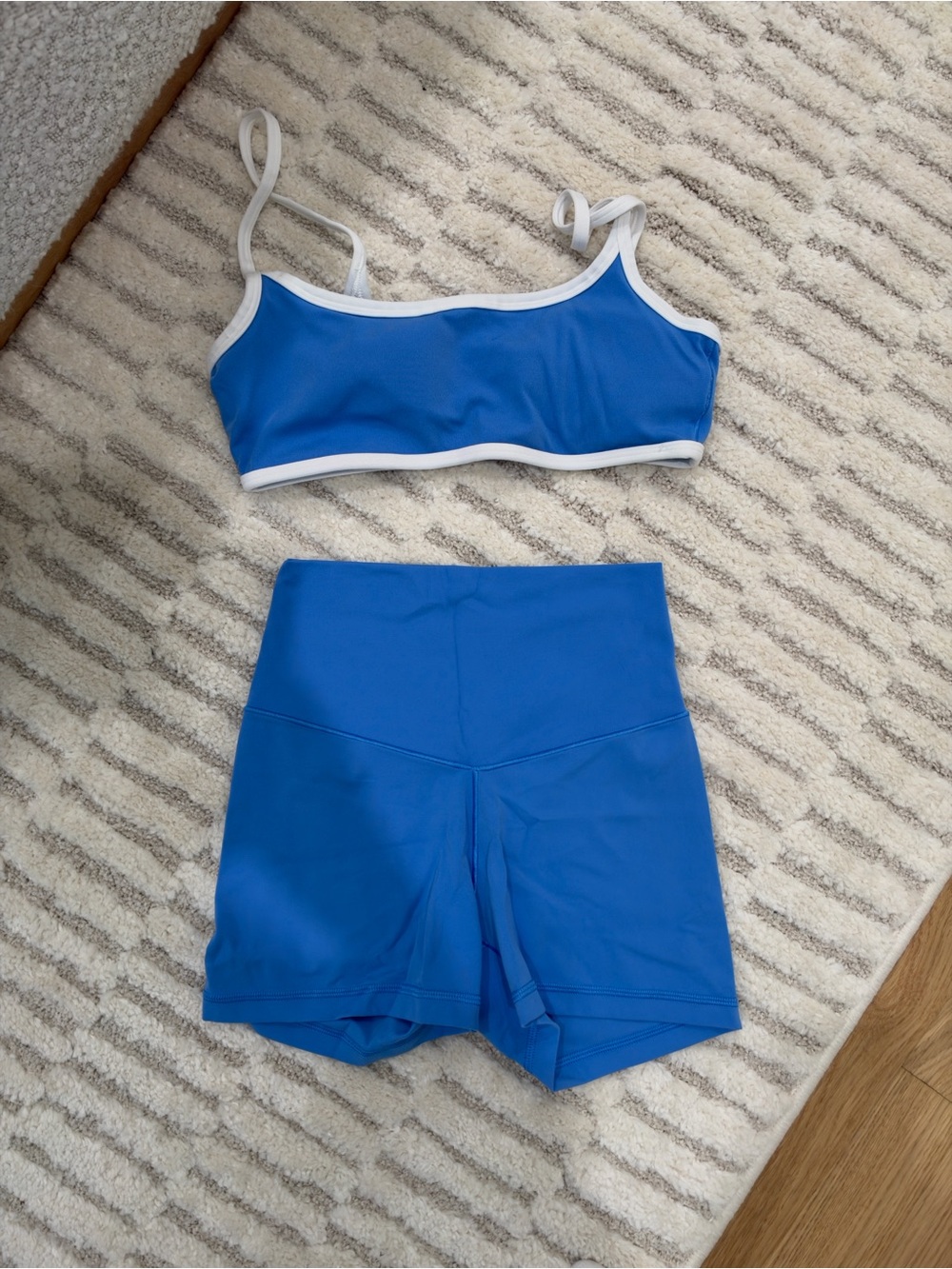 Aerie Blue Contrast-Trim Bralette and High-Waist Shorts Set